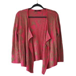 *Nic + Zoe Pink/Khaki Waterfall Cardigan Sz.L